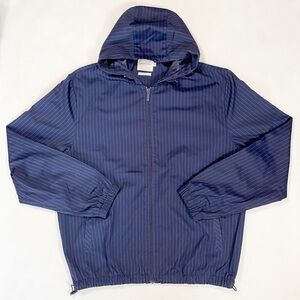 Arturo Calle Navy Pinstripe Water Repellent Windbreaker Hooded Jacket